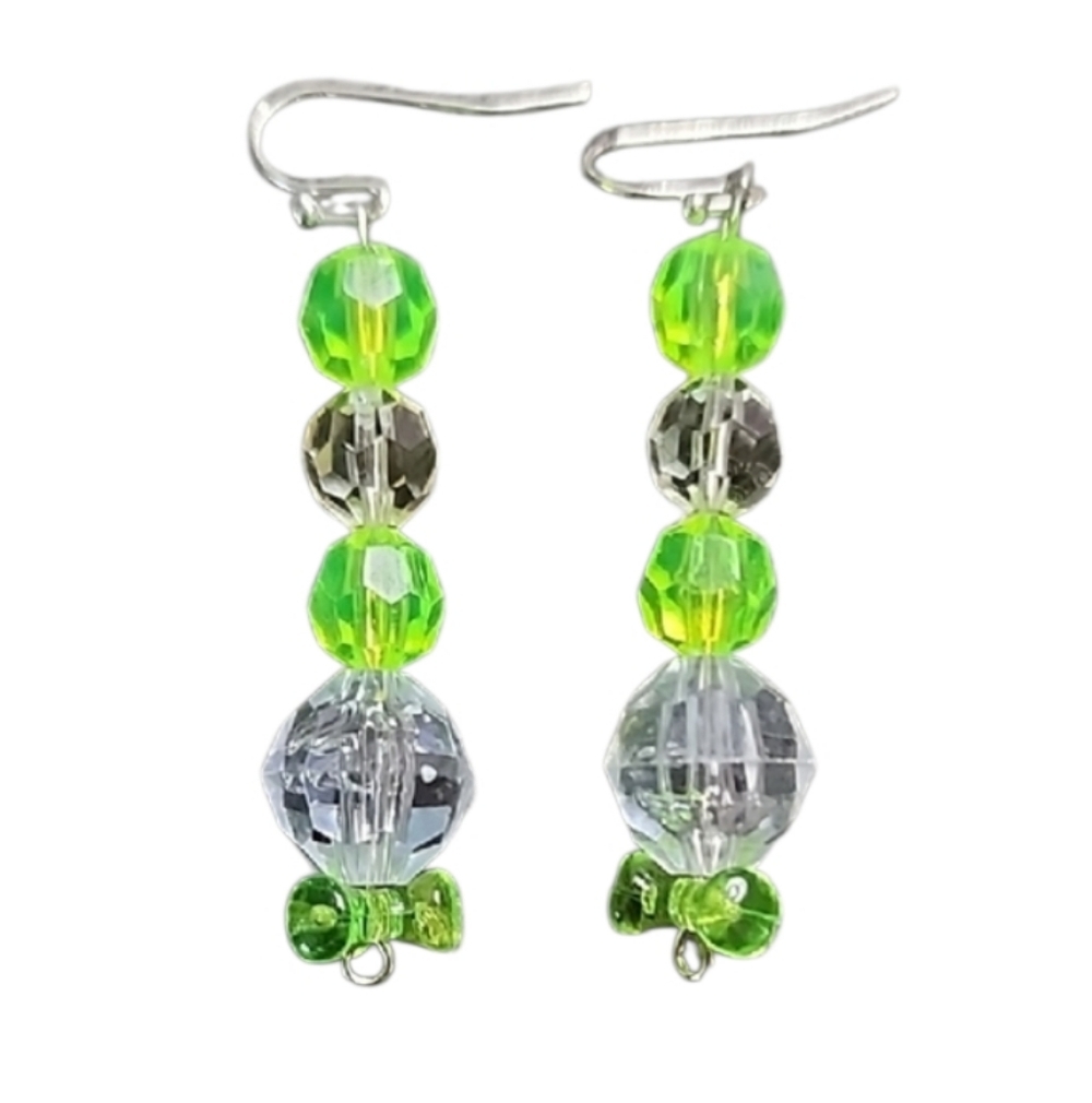 💥4 For $20💥Green and Clear Beaded Dangle Earrings